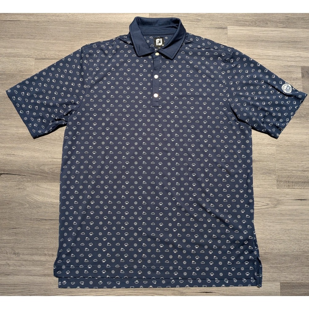 Foot Joy FJ Men's Navy Blue Sun & Cloud Print Devils Ridge Golf Course Polo XL